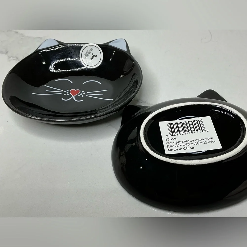 2 Park Life Designs~Black Oscar Cat Dish~Cat Shaped Food, Water, Trinket Dish